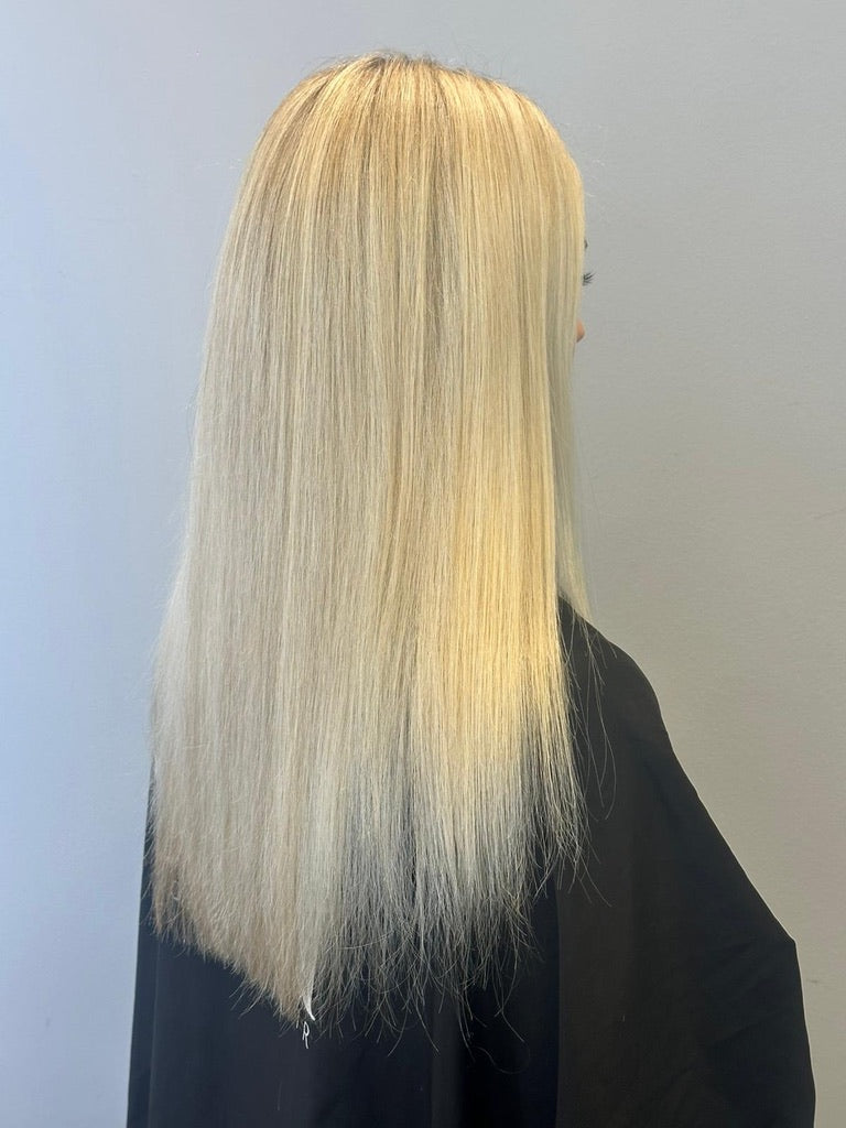 Before hair extensions — side view